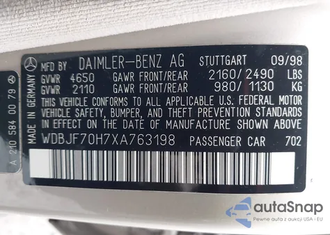 1999 Mercedes-Benz E 430 z USA, uszkodzony, nr VIN WDBJF70H7XA763198